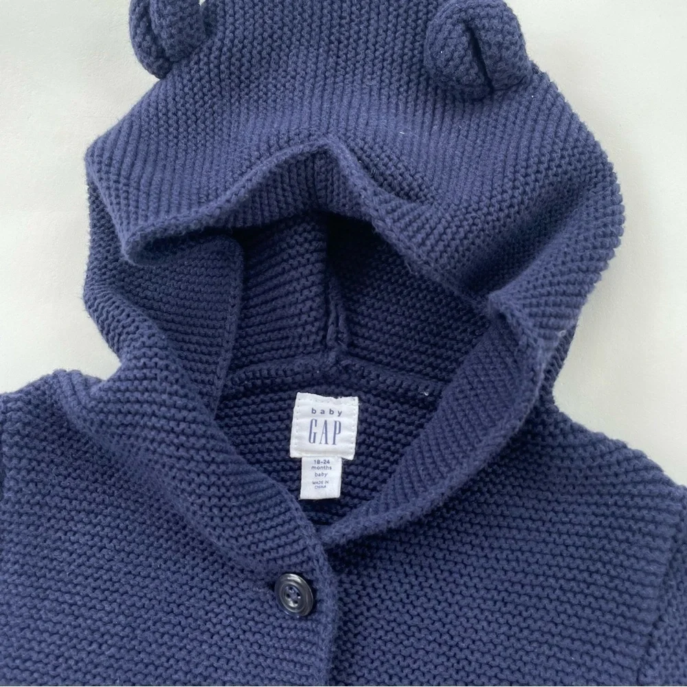 Baby GAP Navy Brannan Bear Cardigan Sweater 18-24 months UNISEX EUC